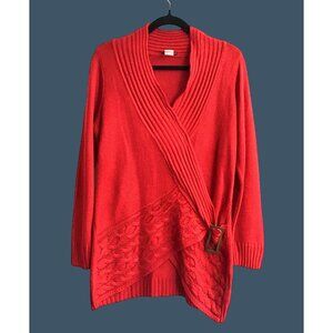 Venus Womens Red Knit Cardigan Wrap Sweater With Buckle Detail Size M